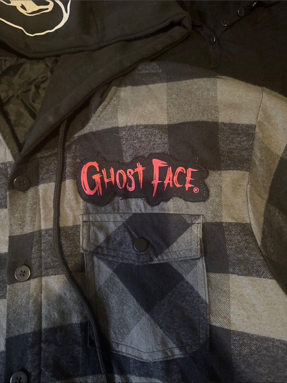 Ghost Face Black & Gray Plaid Hooded Performance Jacket size L worn once - Picture 3 of 13